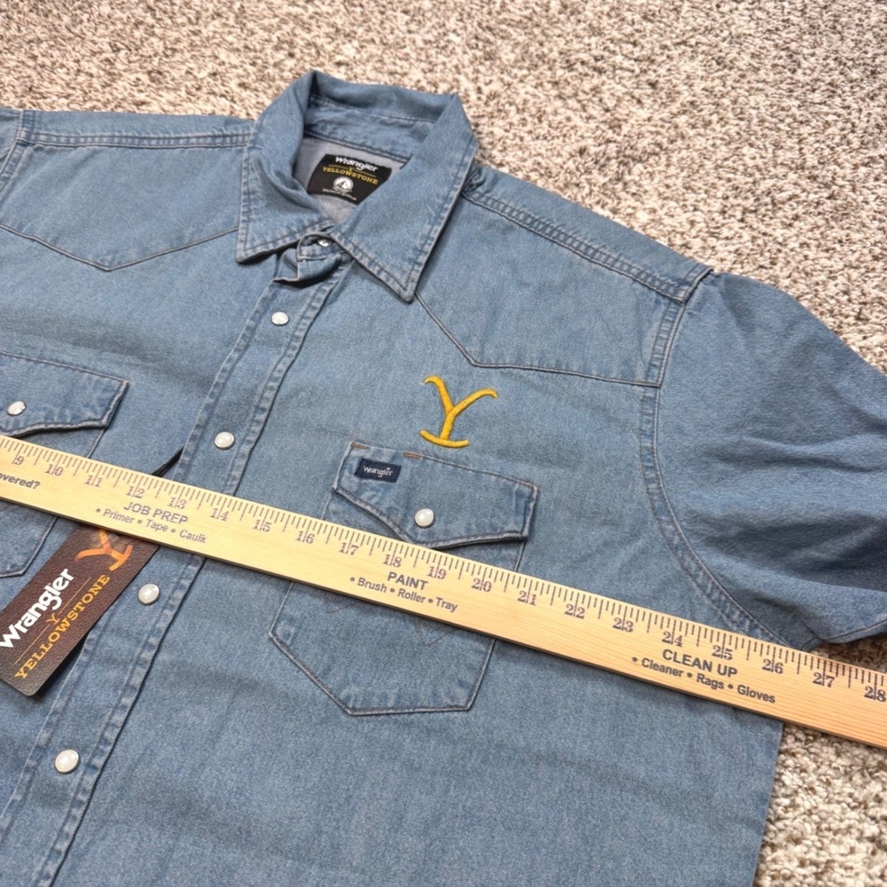 Wrangler Yellowstone Short Sleeve Denim Western Shirt Men's XL Pearl Snap New - Picture 6 of 7